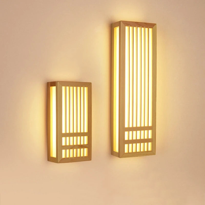 Wooden LED wall sconce – Japandi-style lamp with a decorative panel 1