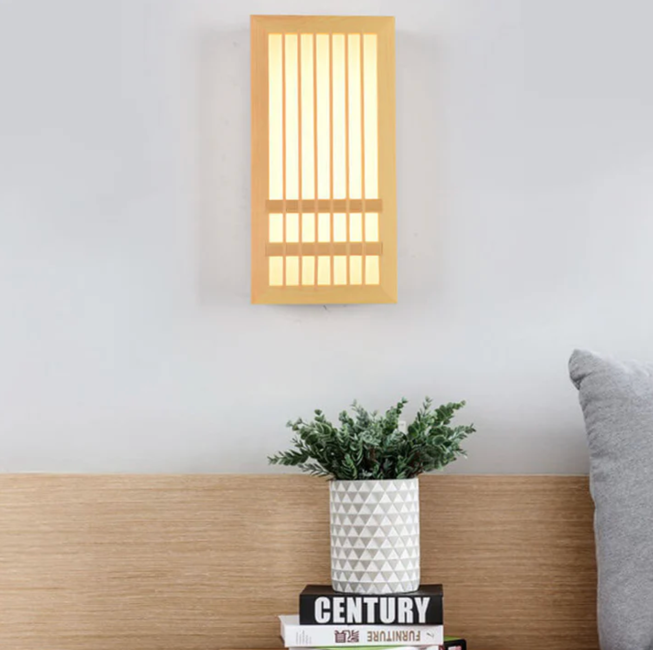 Wooden LED wall sconce – Japandi-style lamp with a decorative panel 2