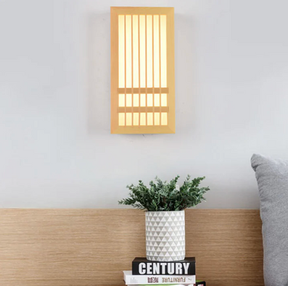 Wooden LED wall sconce – Japandi-style lamp with a decorative panel 2