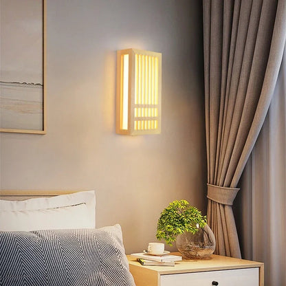 Wooden LED wall sconce – Japandi-style lamp with a decorative panel 3