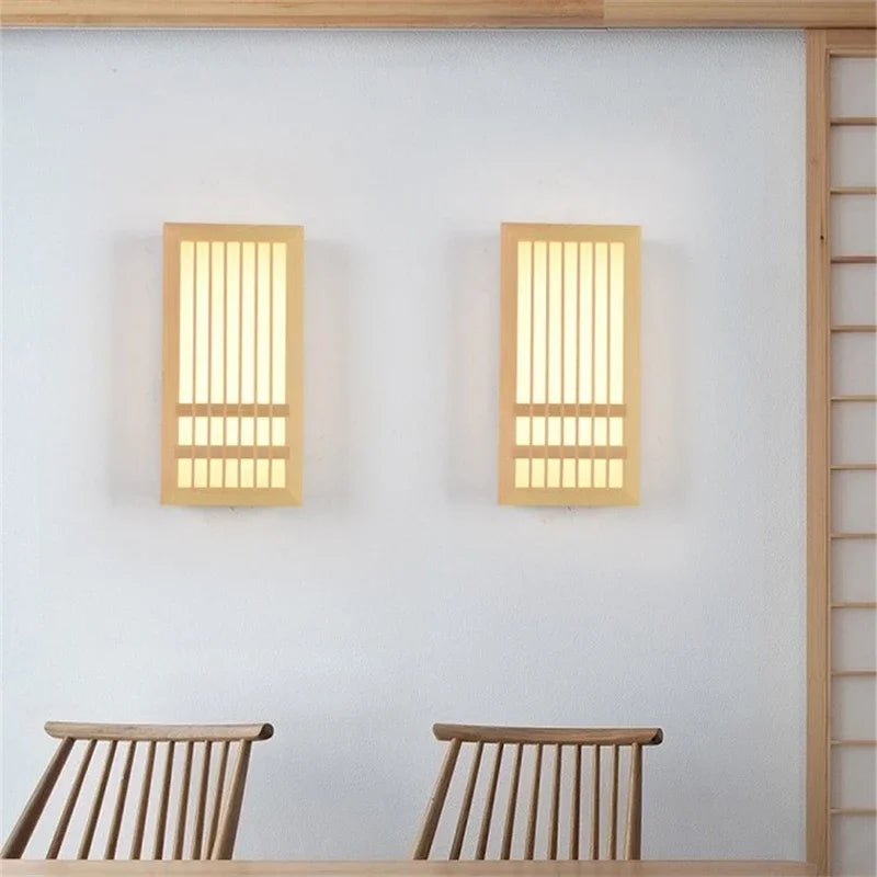 Wooden LED wall sconce – Japandi-style lamp with a decorative panel 5