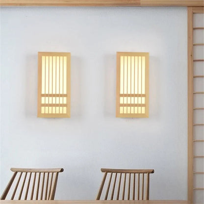 Wooden LED wall sconce – Japandi-style lamp with a decorative panel 5
