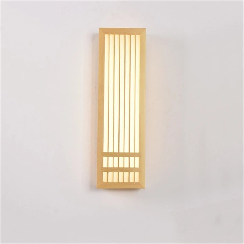 Wooden LED wall sconce – Japandi-style lamp with a decorative panel 6
