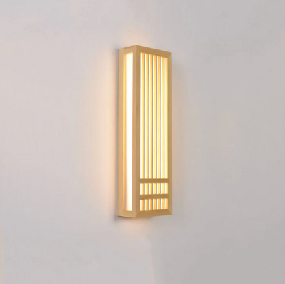 Wooden LED wall sconce – Japandi-style lamp with a decorative panel 7