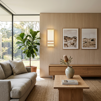 Elara Haus Japandi Timber Lath LED Wall Sconce