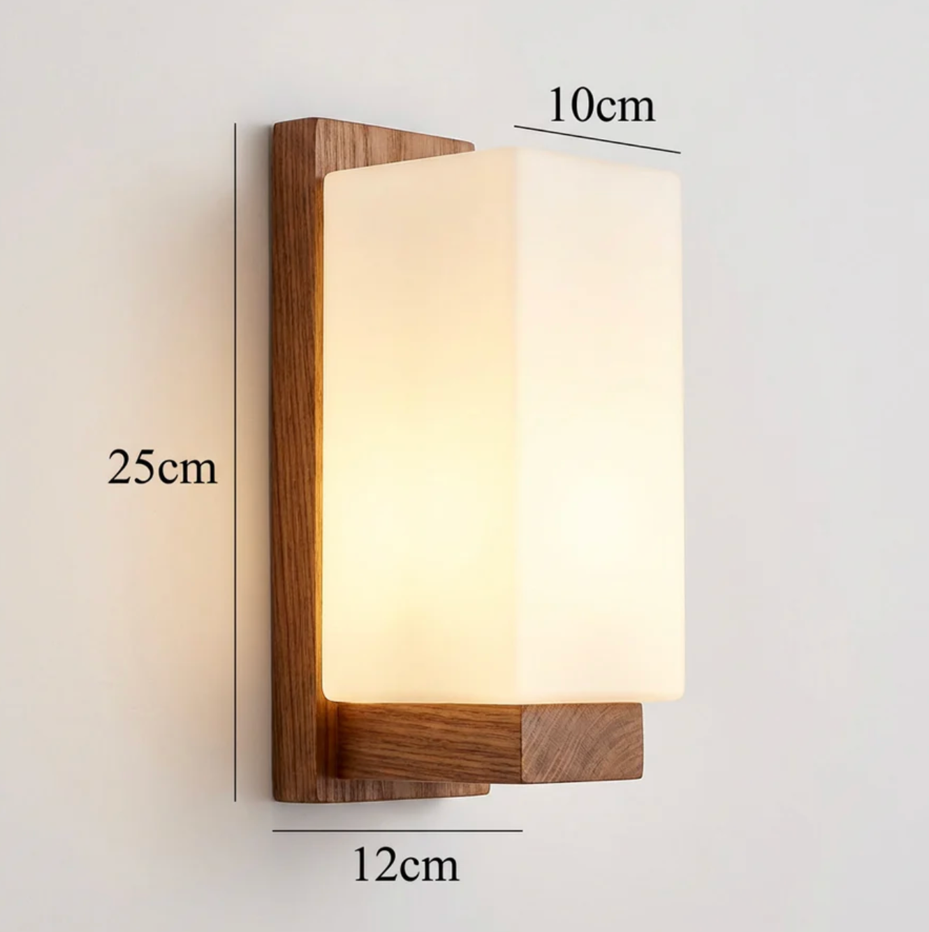 Wooden wall sconce with a frosted shade – a modern lamp for the bedroom 6