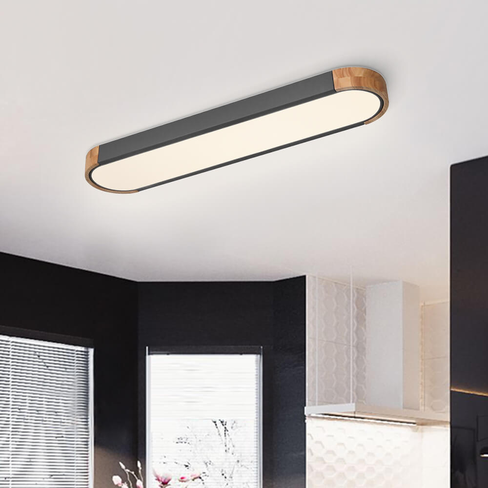 Oval Led Flush Mount With Wood Accent 0