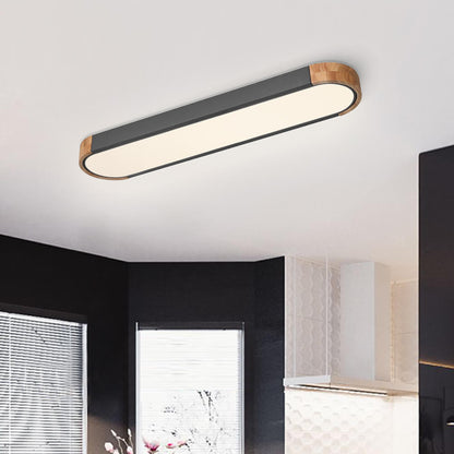 Oval Led Flush Mount With Wood Accent 0