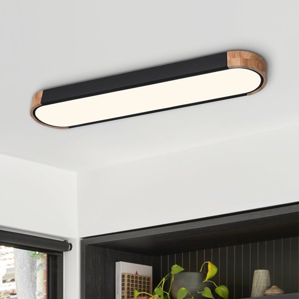 Oval Led Flush Mount With Wood Accent 3