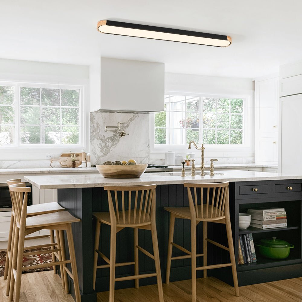 Oval Led Flush Mount With Wood Accent 6