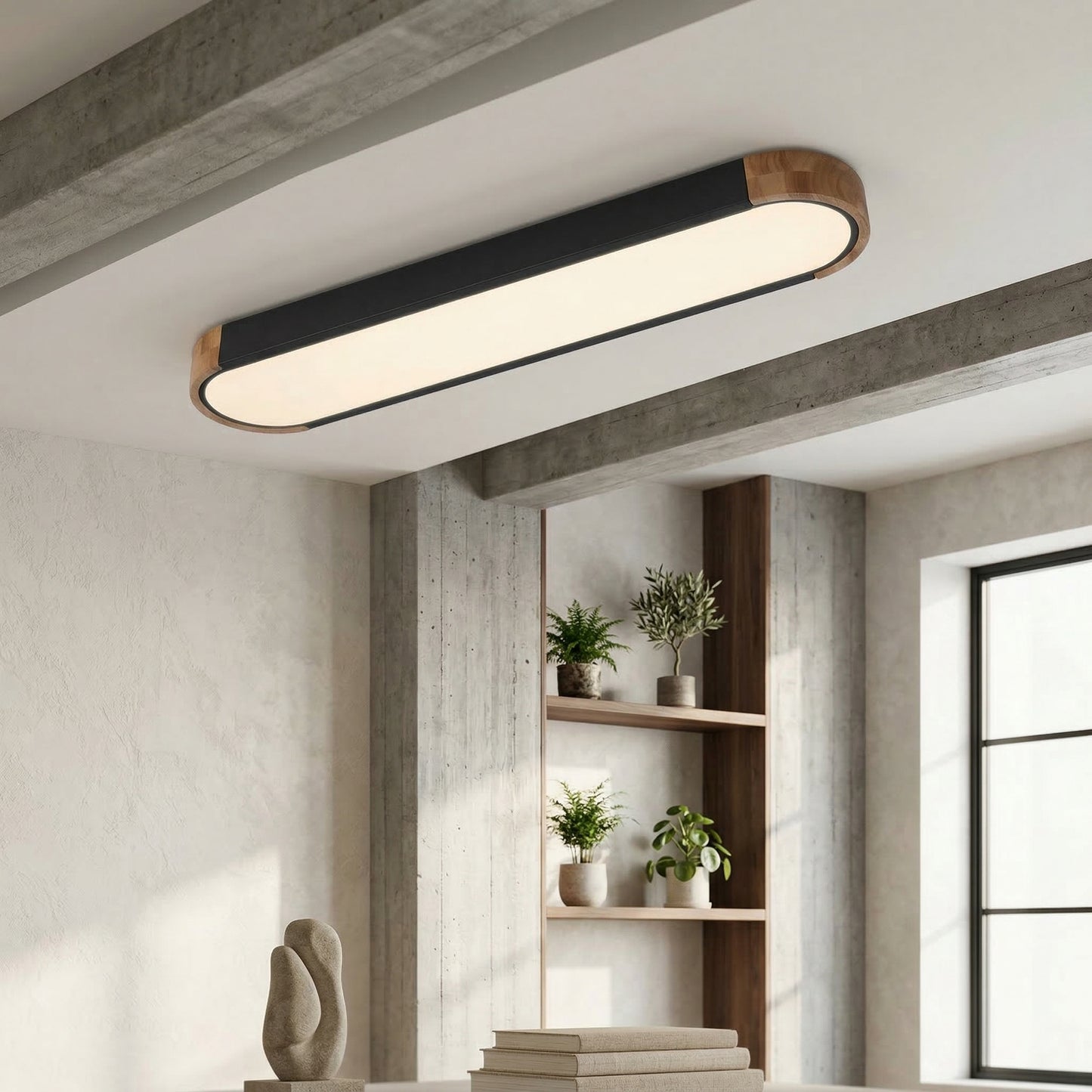 Elara Haus Japandi Wood & Metal Oval Flush Mount Light