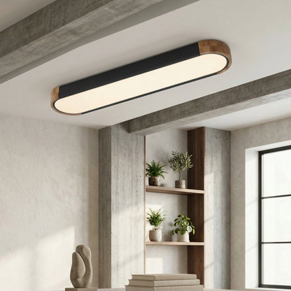 Elara Haus Japandi Wood & Metal Oval Flush Mount Light