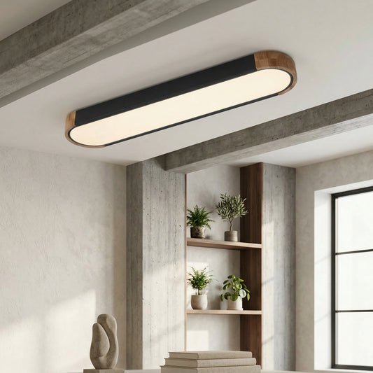 Elara Haus Japandi Wood & Metal Oval Flush Mount Light