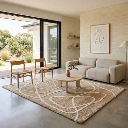 Elara Haus Japanese Minimalist Abstract Line Art Plush Rug
