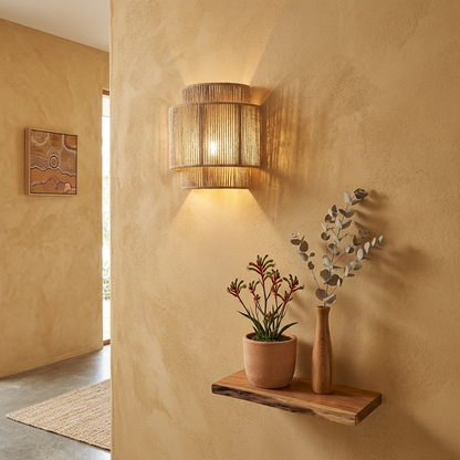 Elara Haus Kintsugi Bastion – Architectural Tiered Jute Fiber Wall Sconce