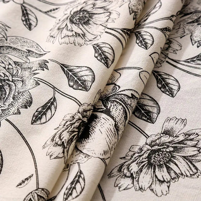 Black Floral Tasseled Farmhouse Tablecloth 6