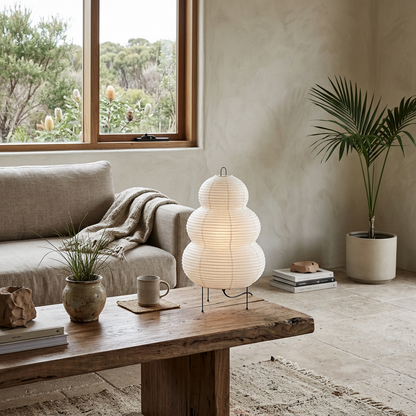 Elara Haus Kintsugi Cocoon – Architectural Rice Paper Wabi-Sabi Table Lamp