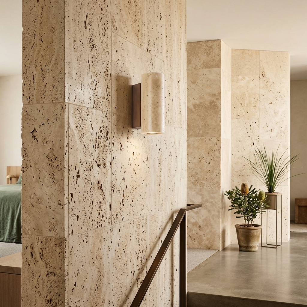Elara Haus Kintsugi Column – Architectural Raw Travertine Wall Sconce