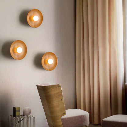 Solid Wood Circle Japandi Wall Light 8