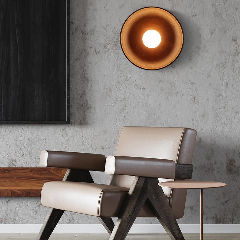 Solid Wood Circle Japandi Wall Light 2