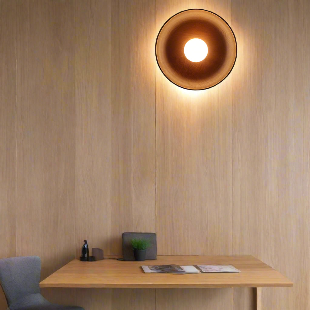 Solid Wood Circle Japandi Wall Light 4