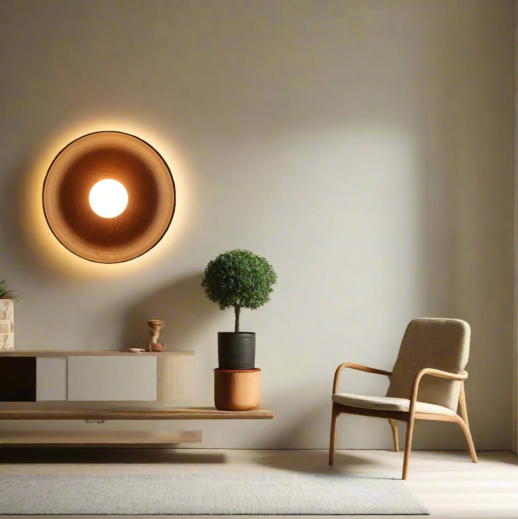 Solid Wood Circle Japandi Wall Light 6