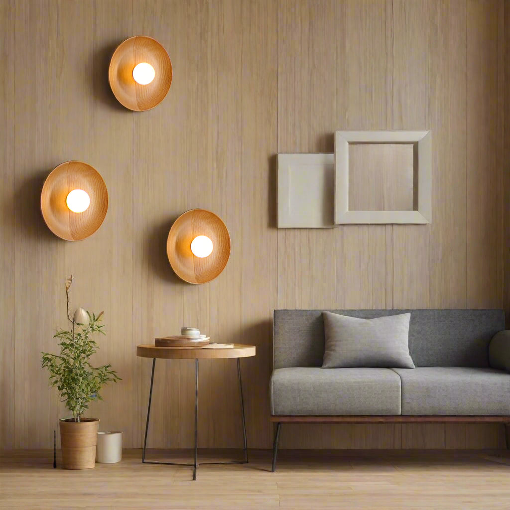 Solid Wood Circle Japandi Wall Light 7