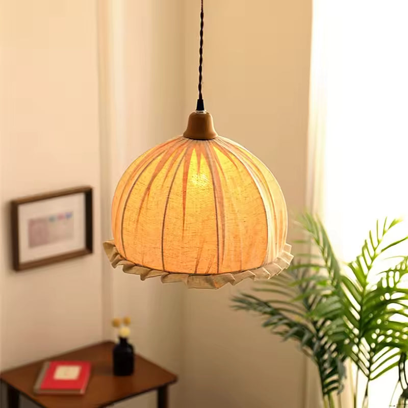 Tally Wood Japandi Linen Pendant Light 7