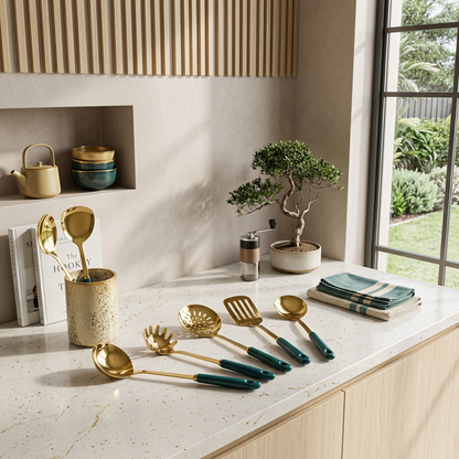 Elara Haus Kintsugi Gilded – Architectural Gold & Teal Japandi Utensil Set