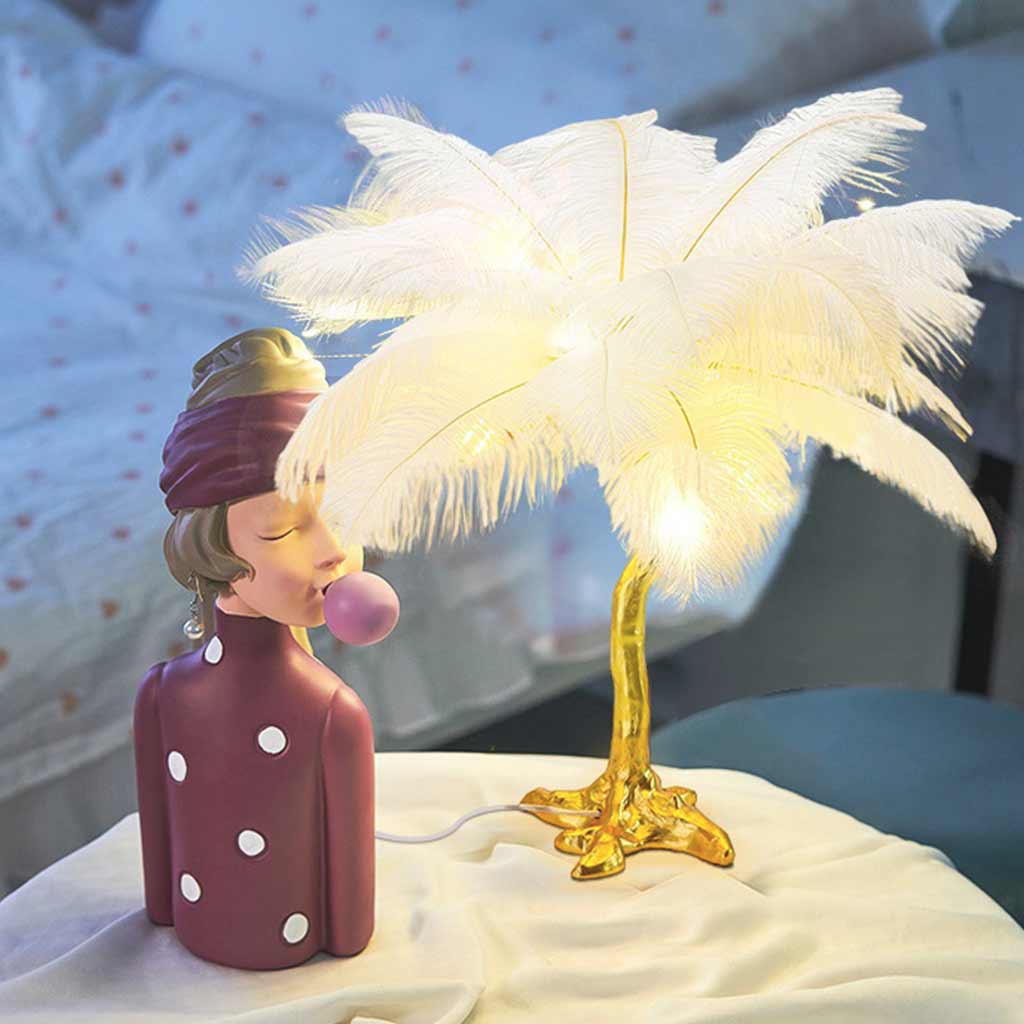 Bedside lamp, decorative tree, ostrich feathers, 3 colors 3