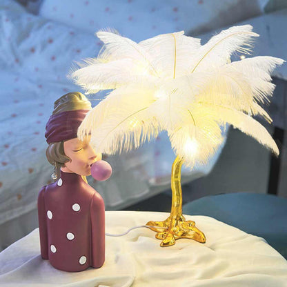 Bedside lamp, decorative tree, ostrich feathers, 3 colors 3