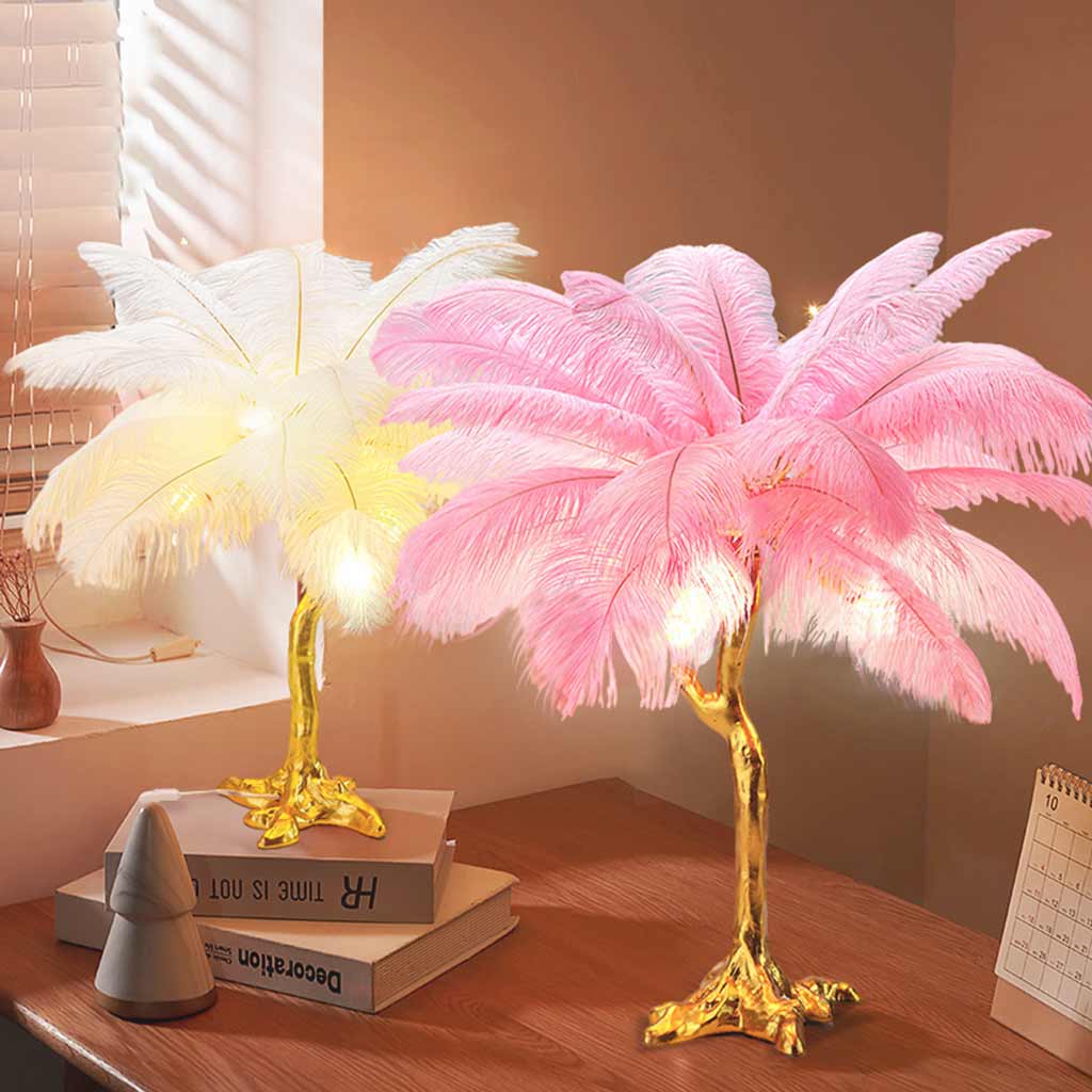 Bedside lamp, decorative tree, ostrich feathers, 3 colors 4