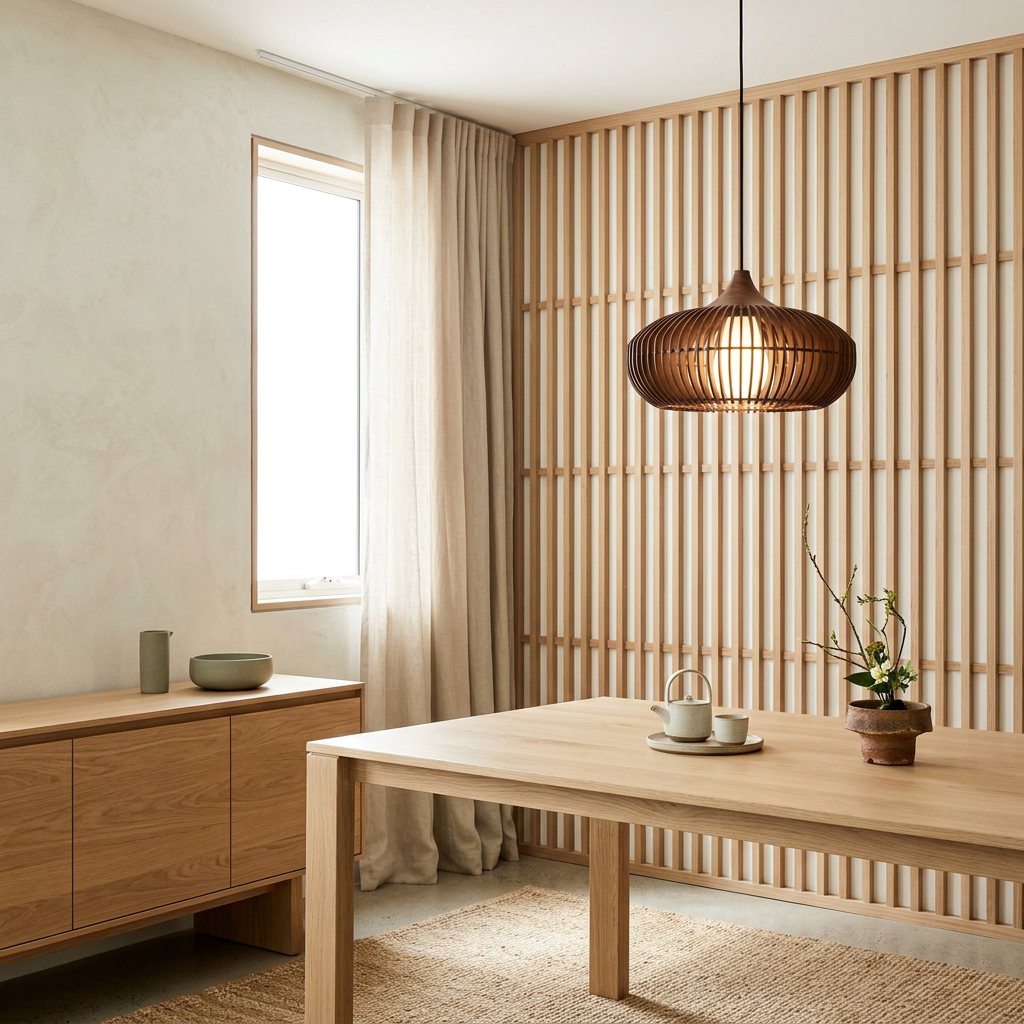 Elara Haus Kintsugi Halo – Architectural Slotted Timber Japandi Pendant