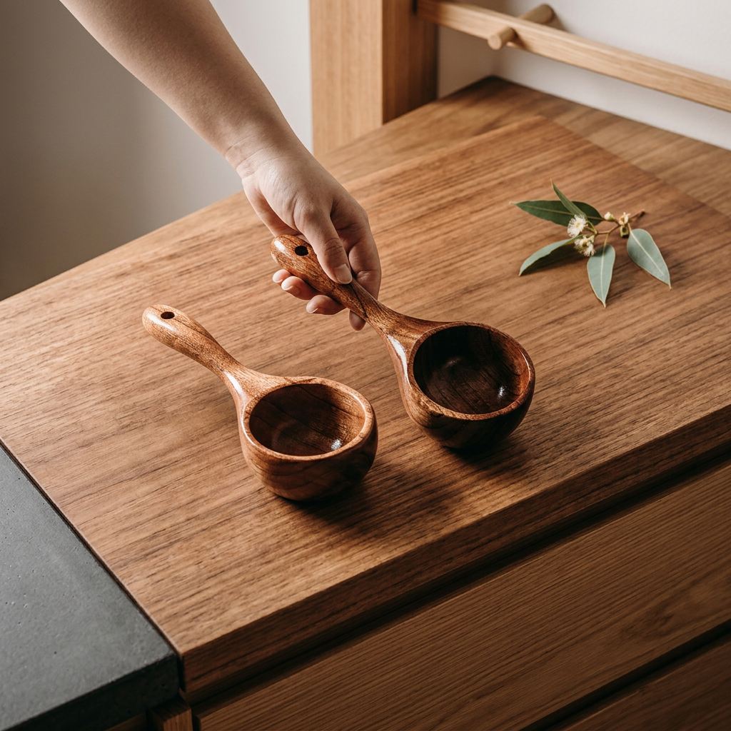 Elara Haus Kintsugi Ladle – Architectural Solid Wood Japandi Scoop