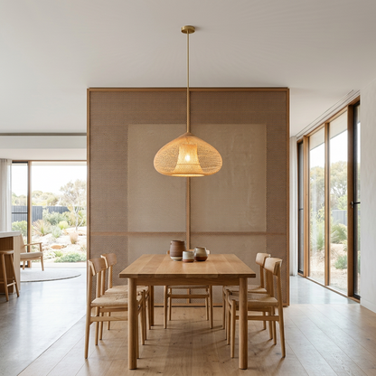 Elara Haus Kintsugi Lattice – Architectural Double-Layered Rattan Japandi Pendant