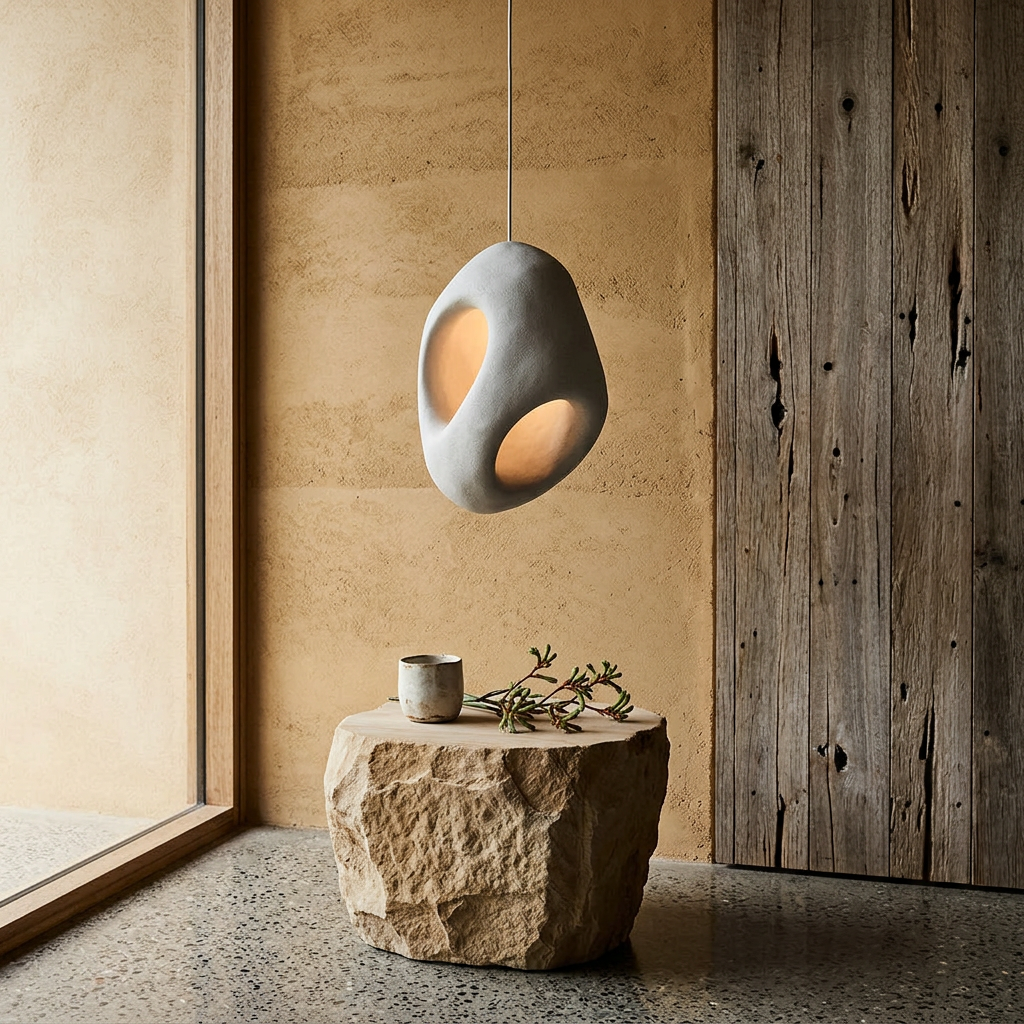 Elara Haus Kintsugi Pith – Architectural Mineral Wabi-Sabi Pendant Light