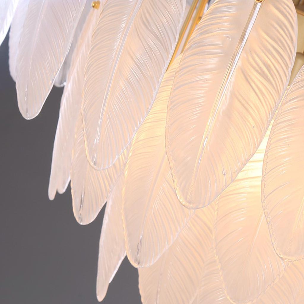 Modern chandelier made of ore glass feather, gold & white 7