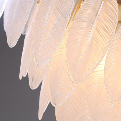 Modern chandelier made of ore glass feather, gold & white 7