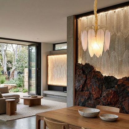 Elara Haus Kintsugi Plume – Architectural Ore-Glass Feather Chandelier