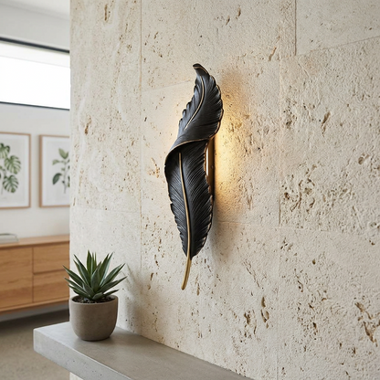 Elara Haus Kintsugi Plume – Architectural Resin Feather Wall Sconce