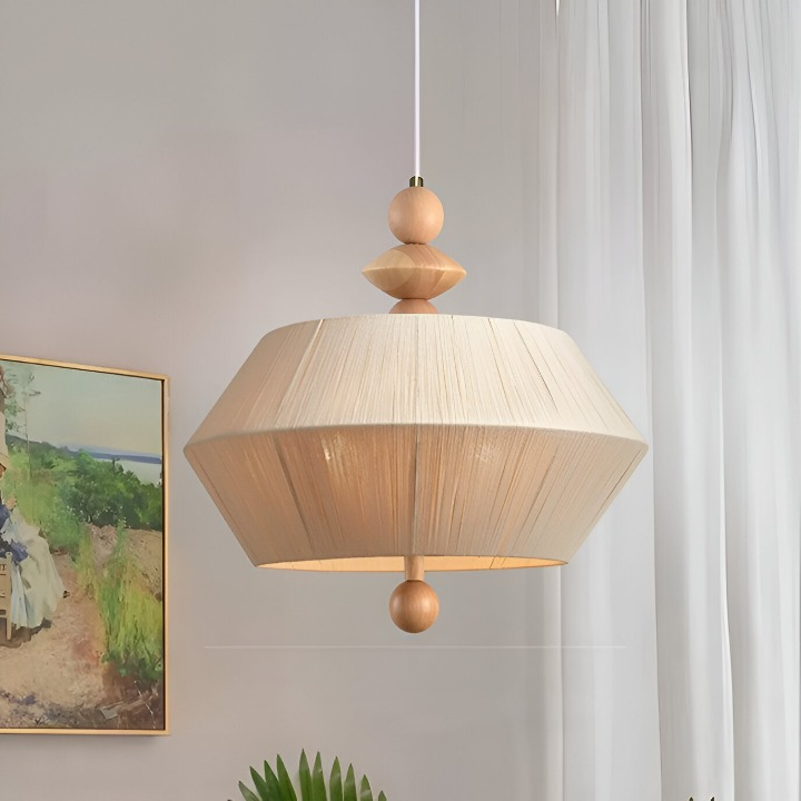 Japandi Totora Rope Wrapped Oak Pendant Light 9