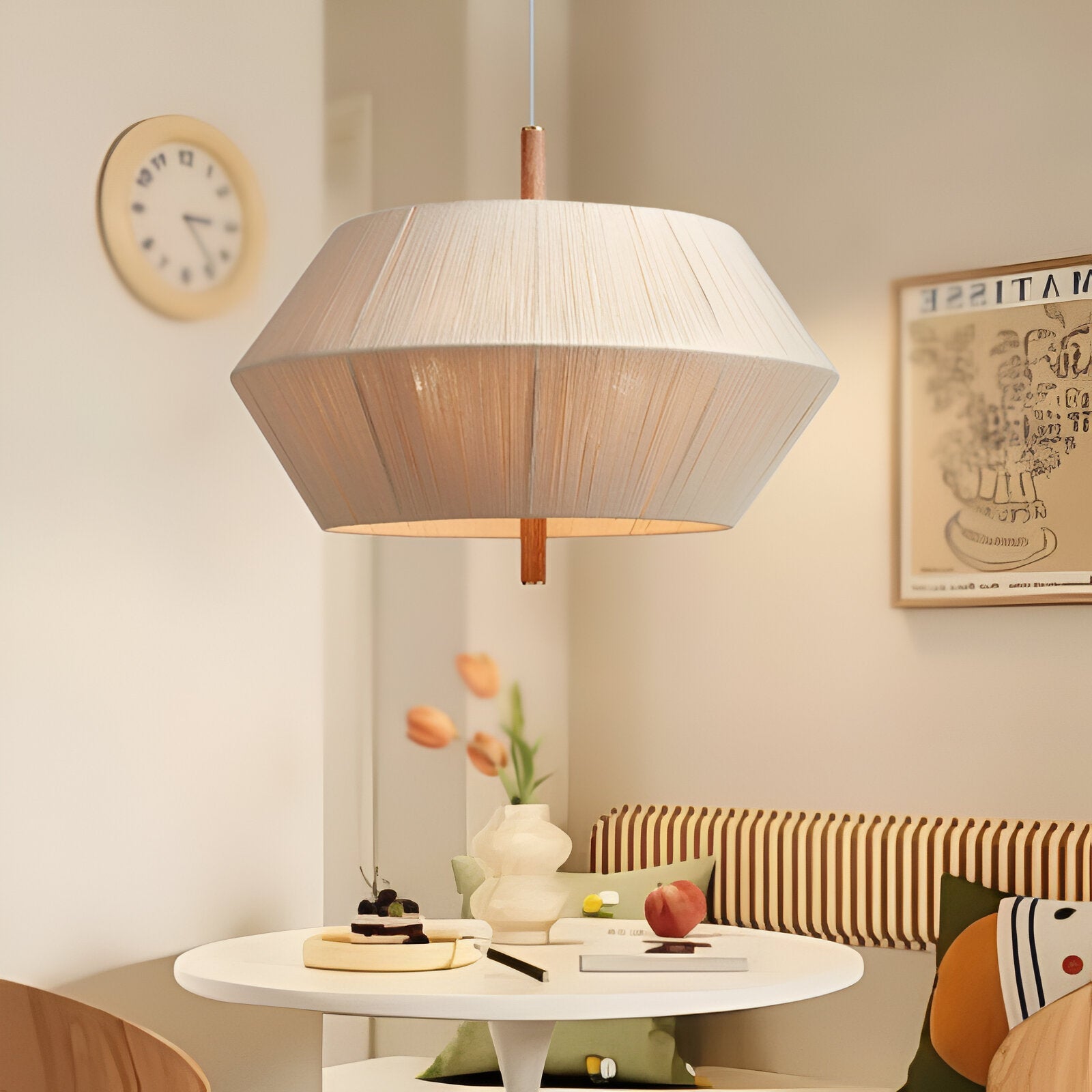Japandi Totora Rope Wrapped Oak Pendant Light 2