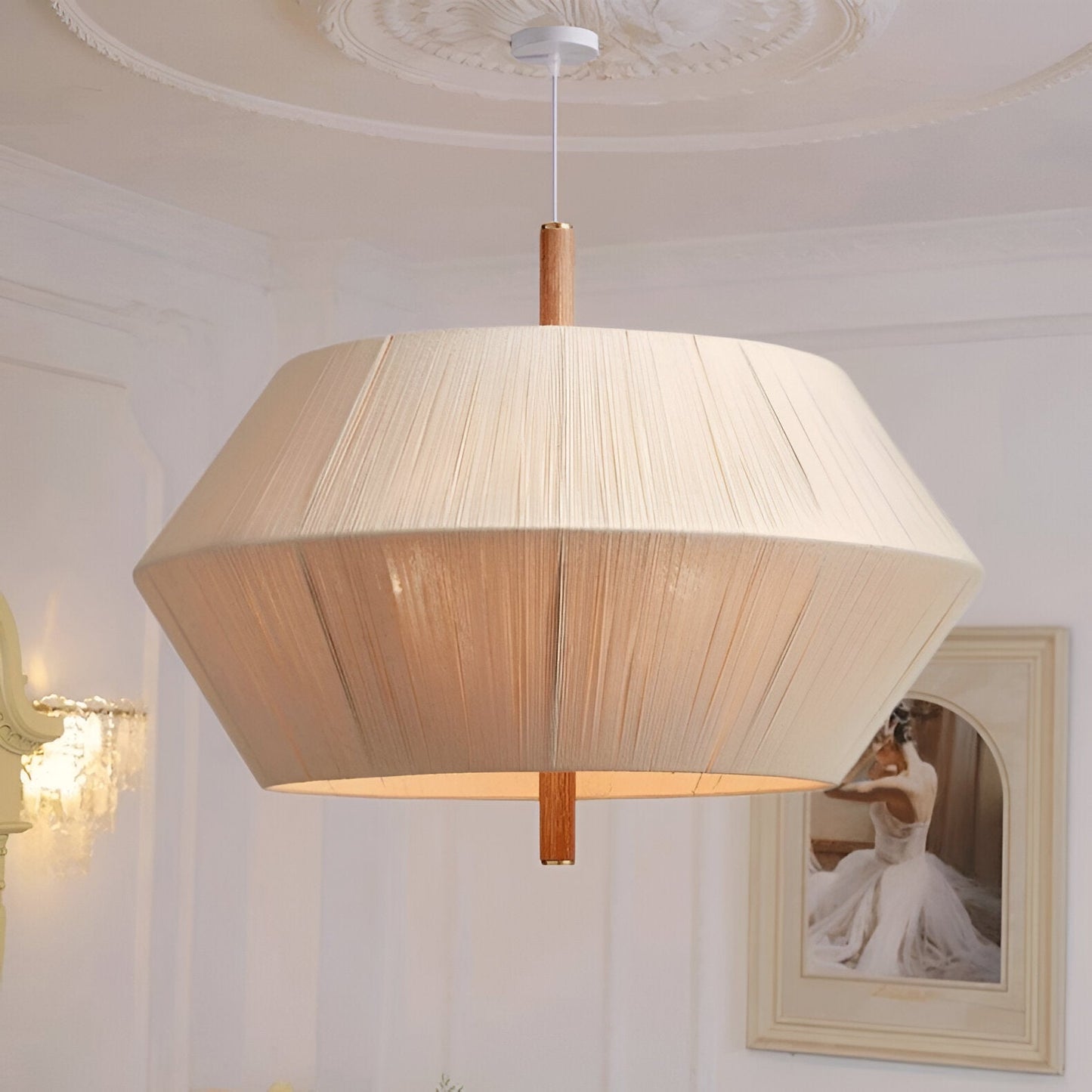 Japandi Totora Rope Wrapped Oak Pendant Light 3