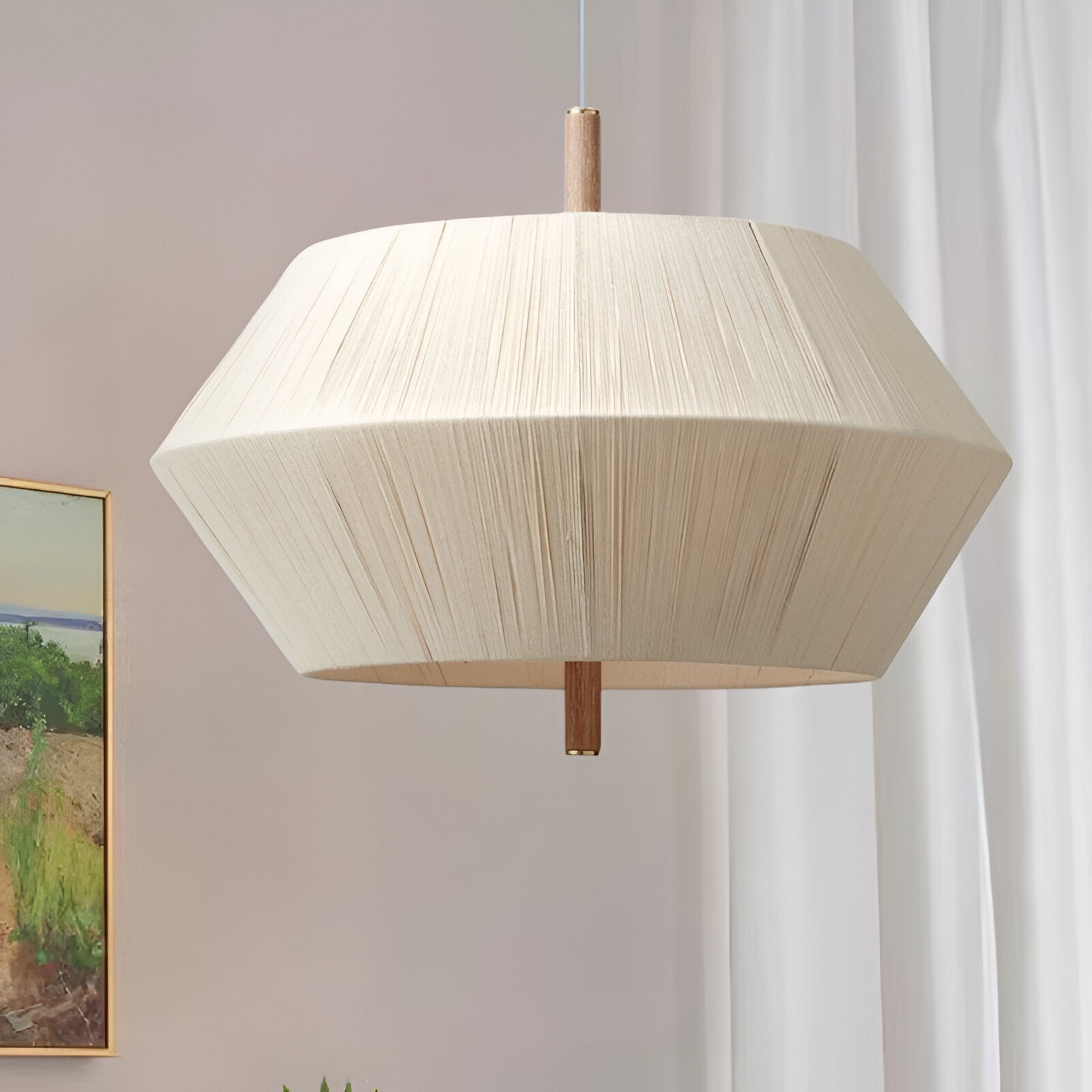 Japandi Totora Rope Wrapped Oak Pendant Light 4