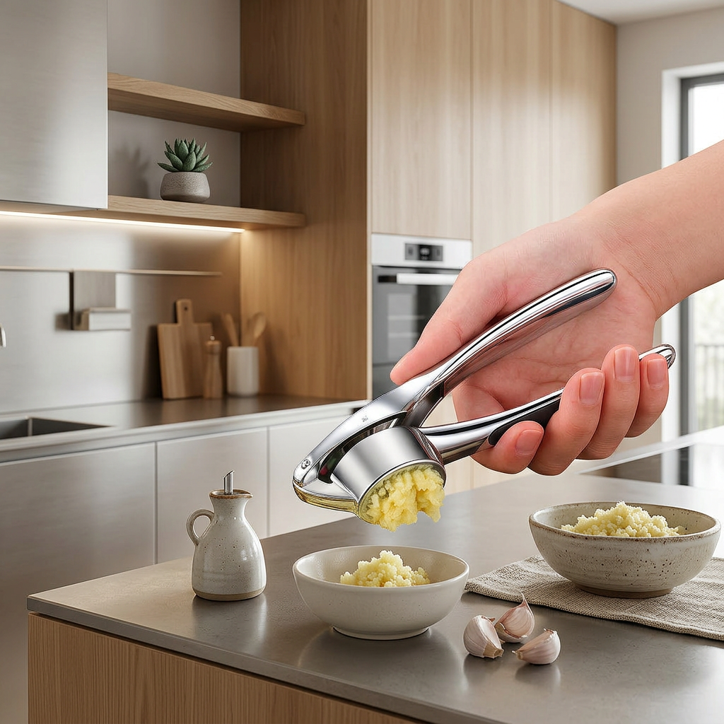 Elara Haus Kintsugi Squeezer – Architectural Stainless Japandi Garlic Press