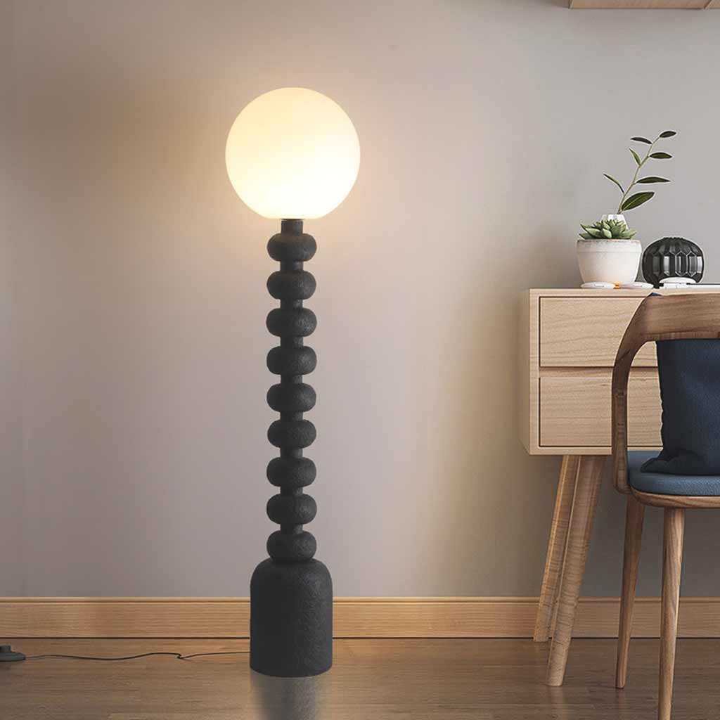 Floor lamp with surrounding Wabi-Sabi resin, made of white/black 0