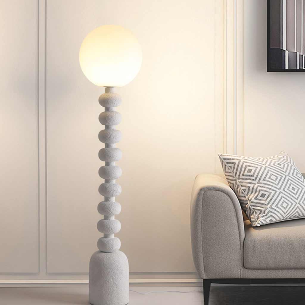 Floor lamp with surrounding Wabi-Sabi resin, made of white/black 3