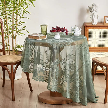 Sheer Lace Round Floral Tablecloth 1