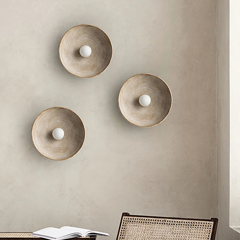 Retro Ceramic Style Resin Round Japandi LED Wall Light 6