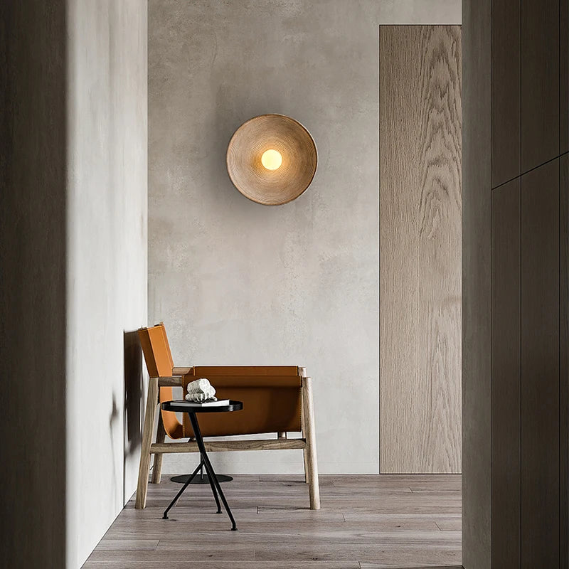 Retro Ceramic Style Resin Round Japandi LED Wall Light 7